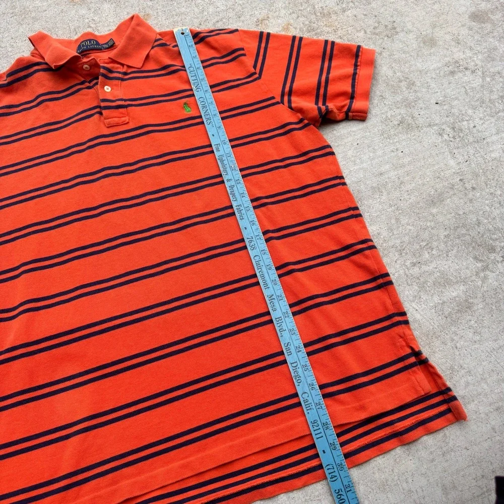 Polo Ralph Lauren Mens XXL Orange Navy Blue Striped Short Sleeve Polo Shirt